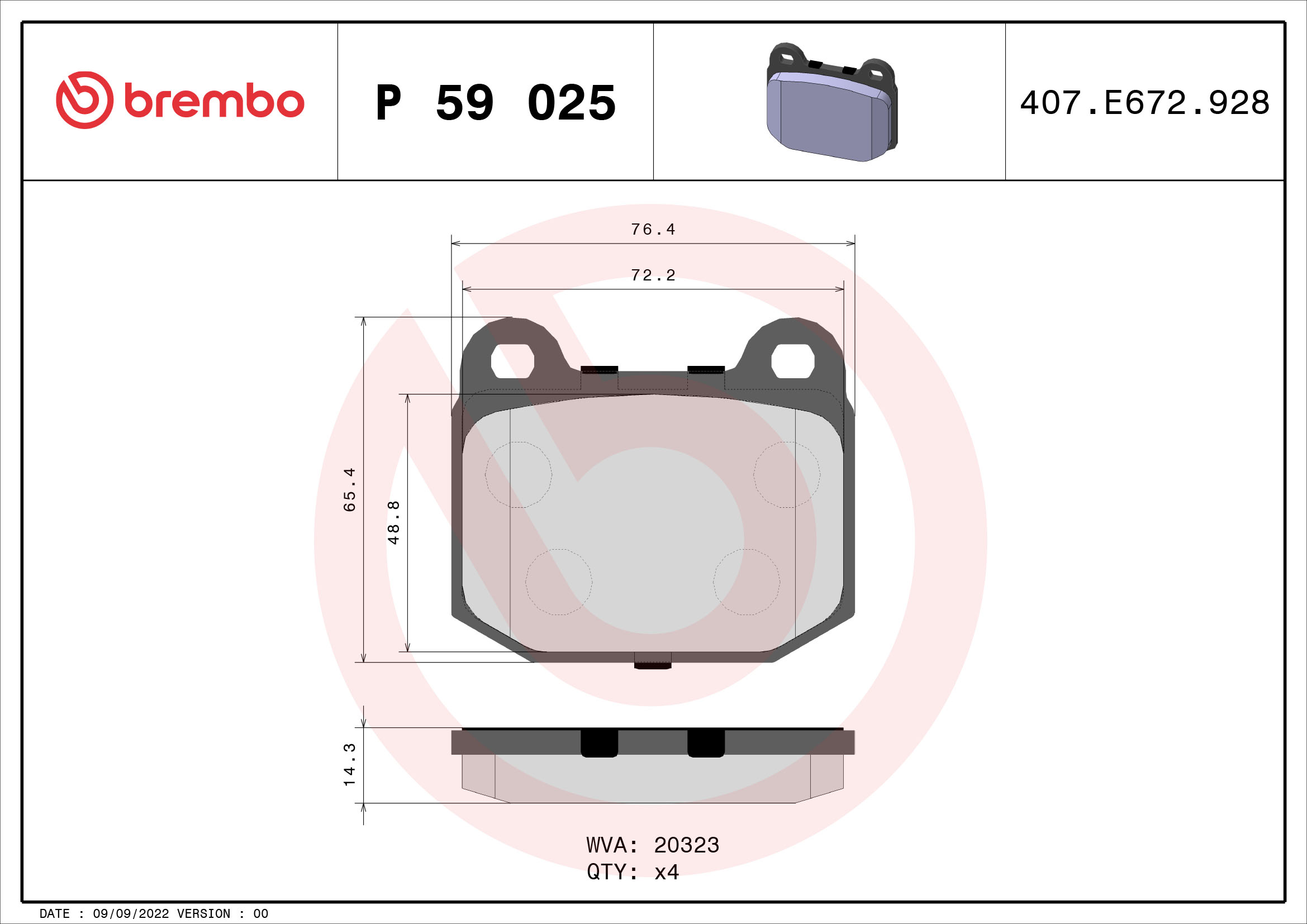 BREMBO Sada brzdových platničiek kotúčovej brzdy P59025